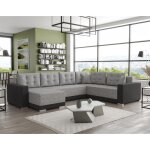 Roger - canap� panoramique dangle r�versible 7 places convertible avec coffre en tissu - gris / noir