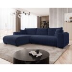 Rosalie - canap� dangle r�versible 4 places convertible avec coffre en velours textur� - bleu