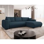 Rosalie - canap� dangle r�versible 4 places convertible avec coffre en velours c�tel� - bleu