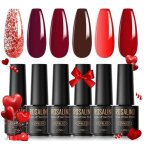 Rosalind set de 6 pcs mini vernis semi permanent rouge bourgogne rouge fonc paillettes