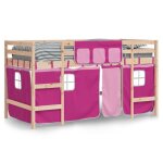 Rose 90 x 190 cm - lit bois - stables et durable - lit mezzanine enfants - avec rideaux - matelas non ...