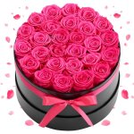Rose �ternelle 27 fleurs - vevor - �ternelles pr�serv�es bo�te ronde bouquet roses �ternelles cadeau ...