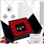 Rose eternelle avec bijoux cadeaux femmes collier femme bote de roses rose ternelle pendentif collier ...