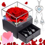 Rose �ternelle avec bijoux pour femmes - collier et boucle doreille en bo�te de roses - pour saint valentin ...