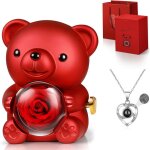 Rose eternelle avec collier i love you nounours ours en rose idee cadeau pour femme mre maman amie cadeau ...