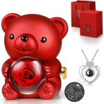 Rose eternelle avec collier i love you nounours ours en rose idee cadeau original pour femme m�re maman ...