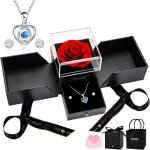 Rose �ternelle roses pr�serv� avec collier coeur et boucles doreilles main coffret cadeau bijoux saint ...