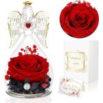 Rose �ternelle sous cloche ange gardienfigurine cadeau pour f�te des m�res / saint - valentin - rouge ...