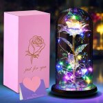 Rose eternelle sous cloche la belle et la bteavec lumineuse leddme en verre et base en boiscadeaux ...