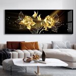 Rose fleur murale art papillon image abstraite noir dor� toile tableau peinture au - dessus du lit affiche ...