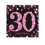 Serviette anniversaire 30 ans - mignon - rose - paquet de 16 - 33 cm - noir rose violet