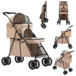 Rose poussette pliable double pour chien chat 2 transporteurs grandes animaux voyage avec ceinture de ...