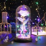 Une rose ternelle sous la cloche - une rose galactique avec une lampe led un cadeau de rose artificielle ...