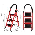 Rouge - 104cm escabeau pliant � 3 marches en acier echelle avec poign�e et marchepied antid�rapant capacit� ...