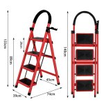 Rouge - 133cm escabeau pliant � 4 marches en acier echelle avec poign�e et marchepied antid�rapant capacit� ...