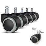 Roulettes pour chaise bureau ? lot de 5 (10mm / 22mm) ? compatible sol dur / carrelage (gaming / chaises ...
