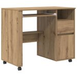 Roumei�table informatique pour �tudiants - bureau avec roulettes avec roue ch�ne artisanal 91x50x77cm ...