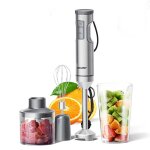 Rouny mixeur plongeant puissant 4 - en - 1 1200w max - pied mixeur en acier inoxydable avec gobelet mlangeur ...