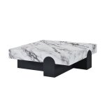 Ruya - table basse carr�e marbre ding�nierie blanc socle noir