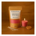 Sable de cire v�g�tale rose 200g - kit bougie diy + 3 m�ches - cr�ation facile