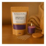 Sable de cire v�g�tale violet 400g - kit bougie diy + 5m�ches - cr�ation facile