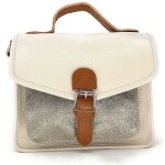 Sac bandoulière cartable en cuir grainé corte - beige & argent Sac bandoulière cartable en cuir grainé corte - beige & argent