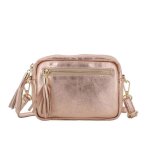 Sac bandouli�re cuir iris� femme - besace de ville petit format - or rose