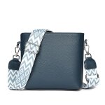Sac bandoulire ecelen pour femme - sac en cuir vritable  large bandoulire - bleu