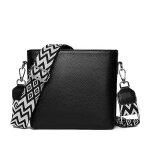 Sac bandoulire ecelen pour femme - sac en cuir vritable  large bandoulire - noir