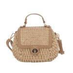 Sac bandouli�re en paille avec anses - camel - petit sac de plage � rabat - fermeture tourniquet