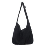 Sac � bandouli�re velours c�tel� - 1 pi�ce d�contract� style r�tro grand - noir - convient pour quotidien ...