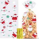 Sacs bonbons nol cellophane transparents 100 pcs cravates torsades thme bonhomme neige friandises ...