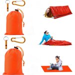 Sac couchage urgence 2 pi�ces 210x90cm orange pe crochet carabiner kit survie camping randonn�e
