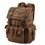 Sac � dos - cuir - marron - fermeture �clair - canvas durable - poches multiples