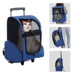 Sac � dos pliable sac de transport � roulettes pour chien chat animaux - bleu - tissu oxford - 42 * 26 ...