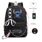 Sac � dos stitch noir avec port usb ? sac coll�ge fille d�co lacets et cha�ne ?pc 15 confortable id�al ...