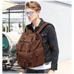 Sac � dos technique en cuir vintage et toile hommes - caf� - grande capacit� - pour plein air randonn�e ...