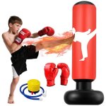 Sac de frappe enfant160cm sac de boxe avec gants et pompegonflable punching ball enfants pour taekwondo ...