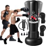 Sac de frappe sur pied gonflable pour adulte 180 cm punching ball avec gants et pompe  air sac de boxe ...