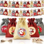 Sacs en jute 18x13cm calendrier de l avent 2025 motifs varis enfants sachets cadeaux lot de 24