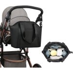 Sac � langer isotherme en cuir pu noir - sac de rangement imperm�able - sac � langer pour poussette - ...