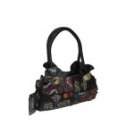 Sac � main bowling femme avec bandouli�re noir motifs mulicolores brod�s