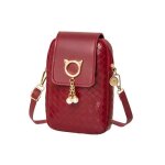 Sac � main - femme - cuir - bordeaux - id�al t�l�phone portable - bandouli�re amovible - dor� - chat