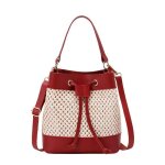 Sac � main - femme - fourre tout - bi mati�re - cuir - rouge - bandouli�re amovible - 16 x 17 x 8 cm