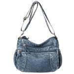 Sac � main jean pu - 1 pi�ce multi - poches + fermeture �clair - convient pour femmes d�contract� �tiquette ...