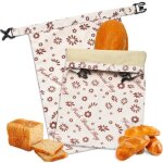 Article - sac � pain - beige - sac � pain en cire dabeille � motif floral - tissu cir� alimentaire - ...