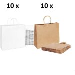 Sacs en papier kraft blanc et brun avec poign�es plates26x17x25cm 20 pcs / sachets anniversaire cadeaux ...