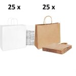 Sacs en papier kraft blanc et brun avec poign�es plates26x17x25cm 50 pcs / sachets anniversaire cadeaux ...