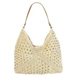 Sac de plage vintage - 1 bandouli�re cabas boh�me grand sac hobo paille - blanc �tiquette