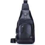 Sac de poitrine en cuir pour homme - noir - sacoche de ceinture - sac bandoulière pour voyage Sac de poitrine en cuir pour homme - noir - sacoche de ceinture - sac bandoulière pour voyage